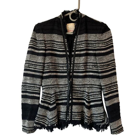 Rebecca Taylor Tweed Preppy Peplum Black White Wool & Lamb Leather Jacket 4 $495 - Picture 2 of 7